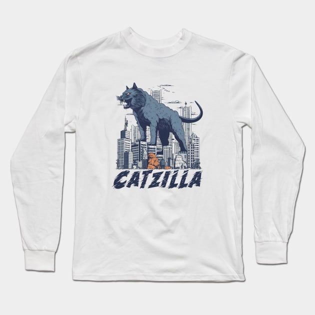 Catzilla Long Sleeve T-Shirt by ArtRoute02